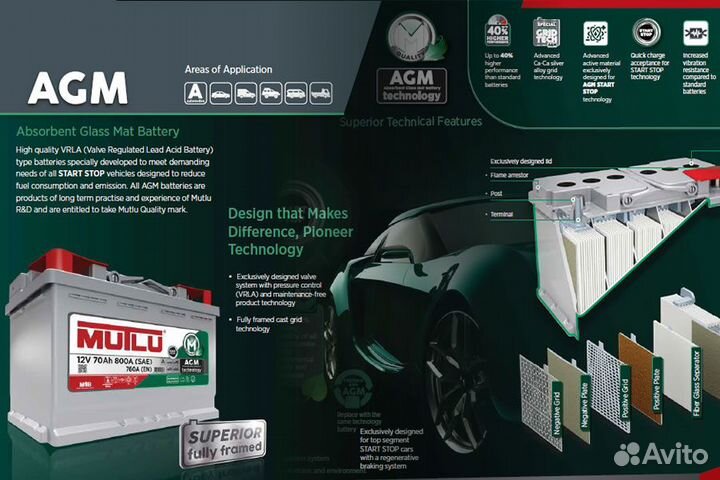 Аккумулятор AGM 80Ah Mutlu агм