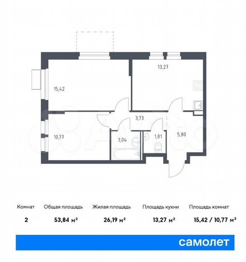 2-к. квартира, 53,8 м², 15/17 эт.