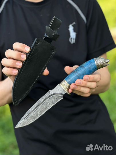 Нож из дамасской стали медведь