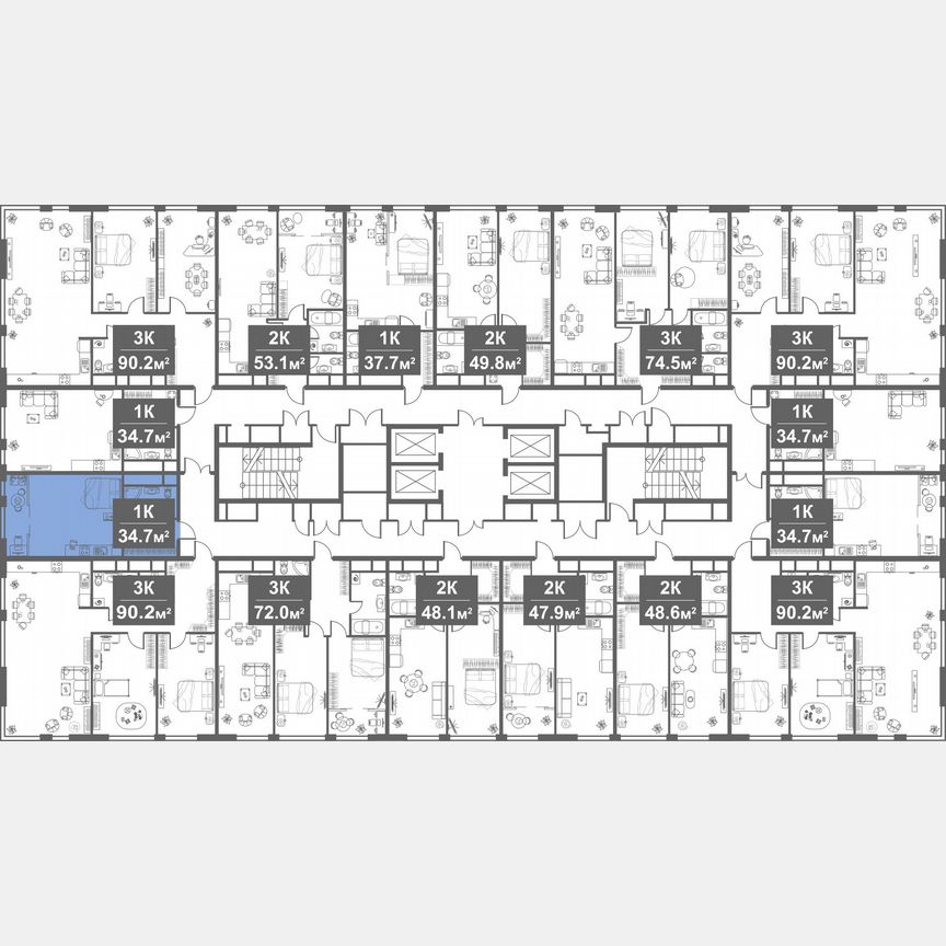Апартаменты-студия, 34,7 м², 17/21 эт.