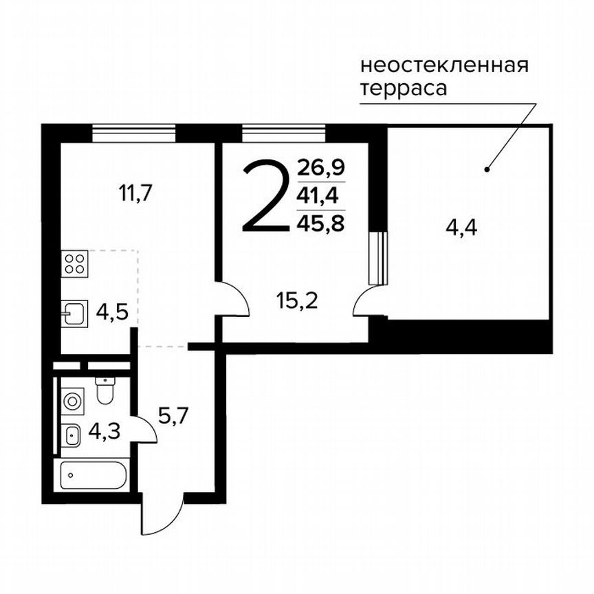 2-к. квартира, 45,8 м², 14/14 эт.