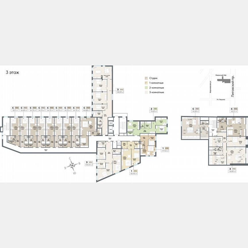 Апартаменты-студия, 60,7 м², 3/10 эт.