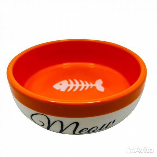 Мкр 2107 Миска керамическая, оранжевая, с рыбкой