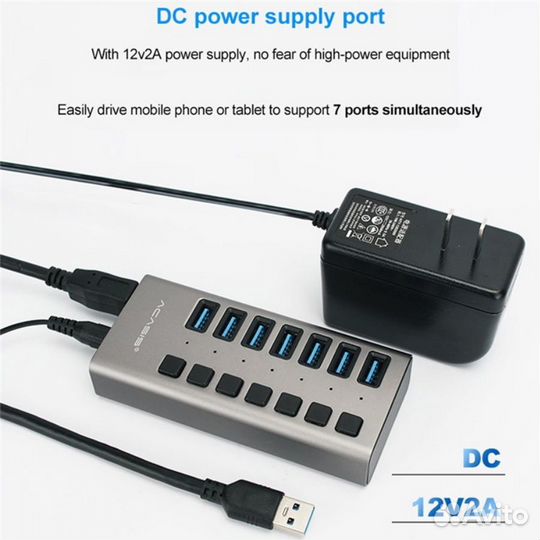 Хаб Acasis 7 Ports 36W USB 3.0 12V/2A Data Hub wit