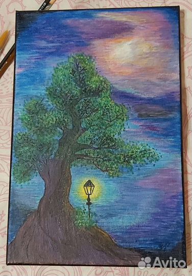 Картина, акрил/акварельные карандаши/линеры