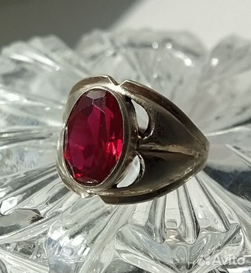 Серебряное кольцо перстень СССР 875 звезда корунд