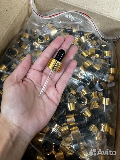 Флакон 50 мл стекло с золотой пипеткой стекло