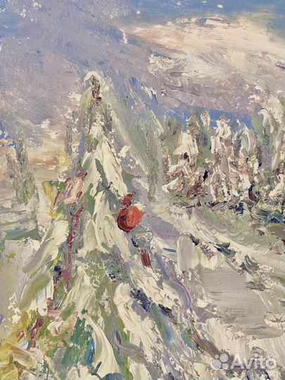 Картина маслом ель с шариком