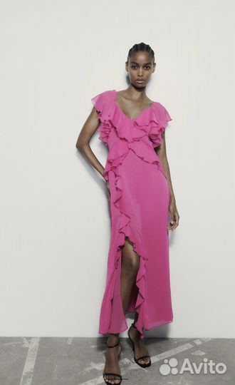 Платье-комбинация миди с воланами zara