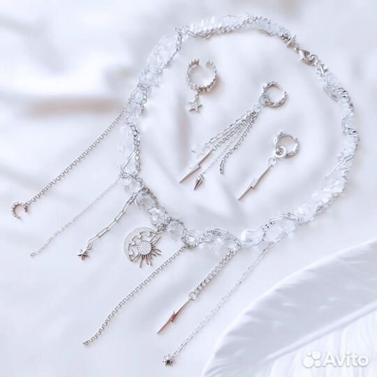 Колье гранж с подвесками цепями