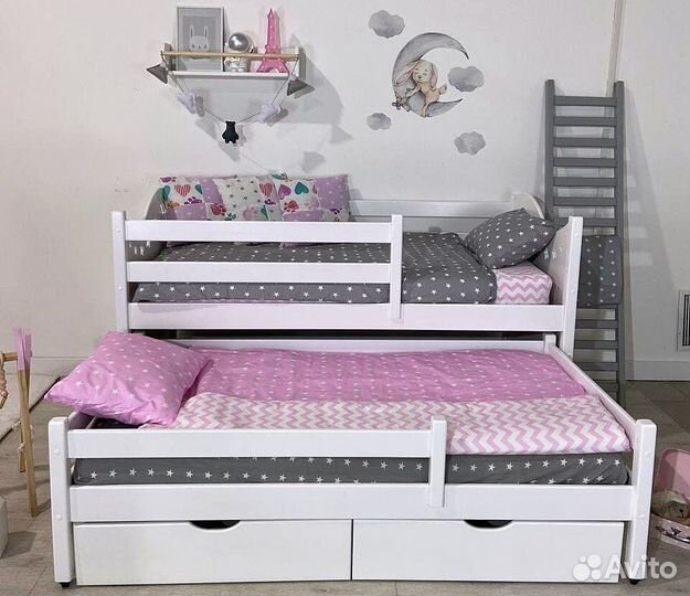 Детская двухъярусная выдвижная кровать