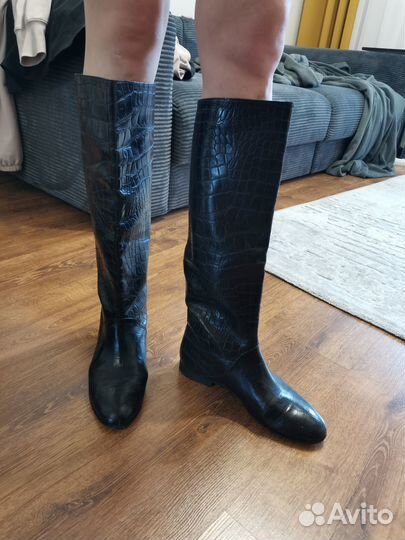 Чёрные сапоги рептилия натуральная кожа