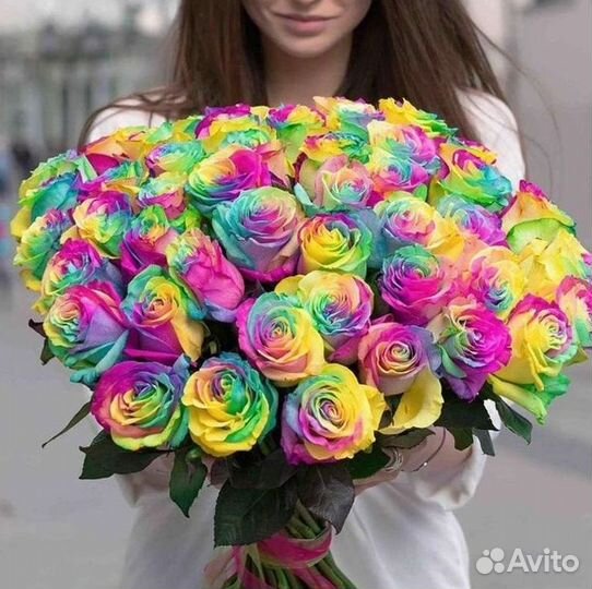 Доставка букетов и цветов. Радужные розы
