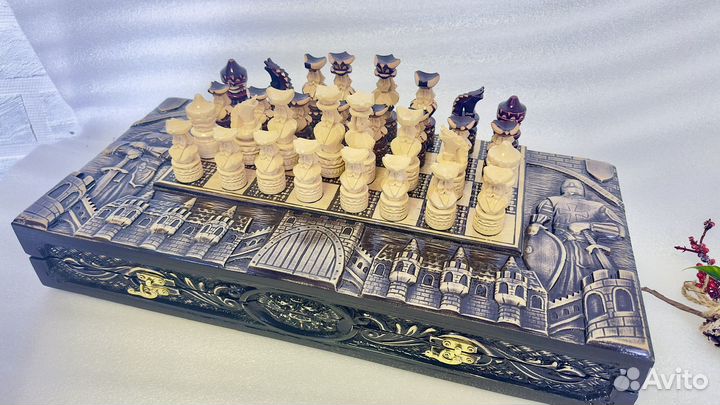 Шахматы нарды шашки 3 в 1 ручная работа