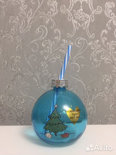 Поильник новый стеклянный (новогодний)