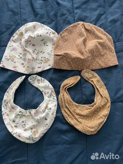 2 шапочки HM и 2 слюнявчика (шарфика) H&M