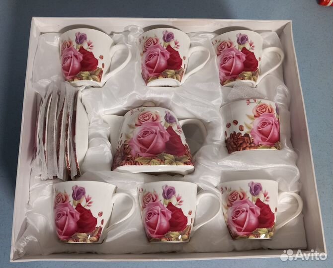 Сервиз кофейный (чайный) фарфор 6 пер с сахарницей