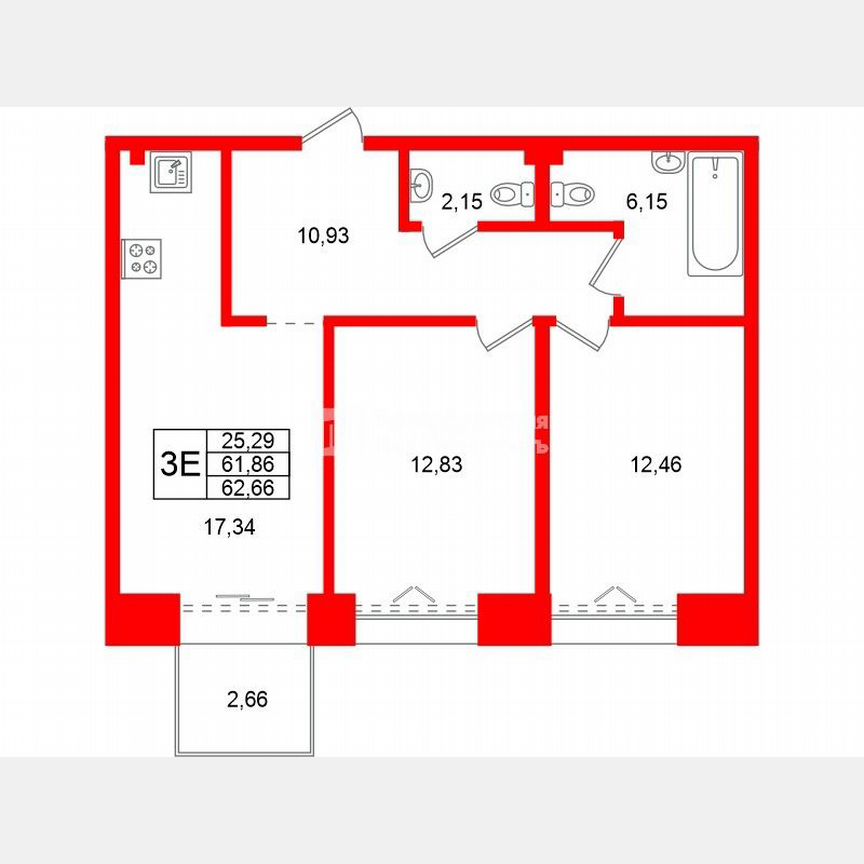 2-к. квартира, 61,9 м², 2/8 эт.