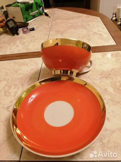 Чайная пара Дулево фарфор золото