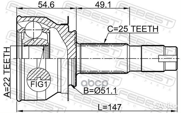 Шрус внешний перед прав лев Febest 958