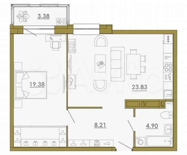 2-к. квартира, 57,3 м², 19/20 эт.