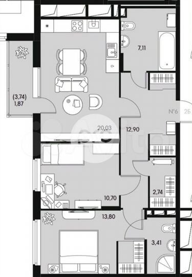 2-к. квартира, 72,8 м², 5/17 эт.