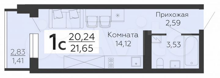 Квартира-студия, 21,7 м², 7/20 эт.