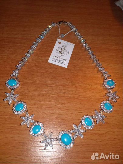 Серебряное колье бирюза, циркон+серьги серебро