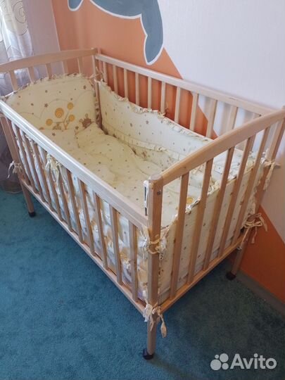 Детская кроватка + матрас + бортики+одеяло+подушка