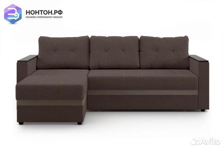 Угловой диван дельфин Атланта Лайт коричневый / ко