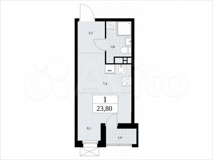 Квартира-студия, 23,8 м², 13/19 эт.
