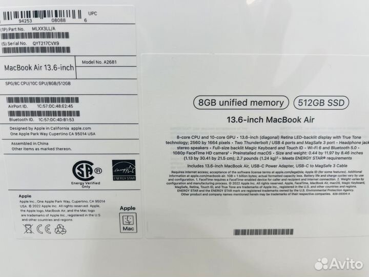 Macbook air 13 m2 8/512 silver