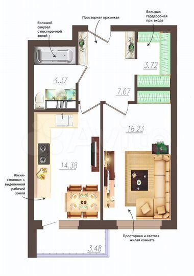 1-к. квартира, 46,4 м², 18/19 эт.