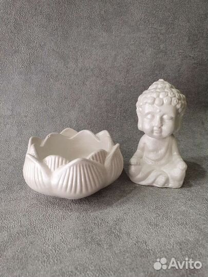 Набор из гипса будда и подсвечник 