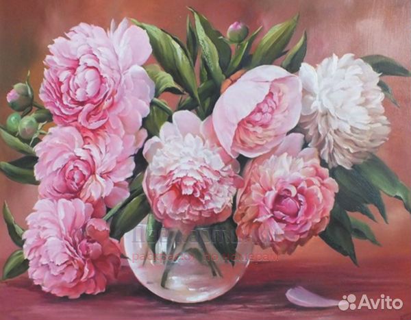 Алмазная мозаика 40x50 Картина с букетом пионов