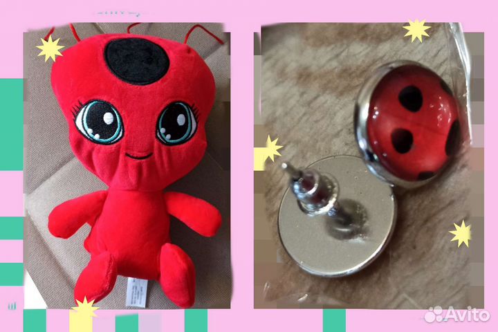 Талисманы Леди Баг: игрушка Тикки + серьги (клипсы