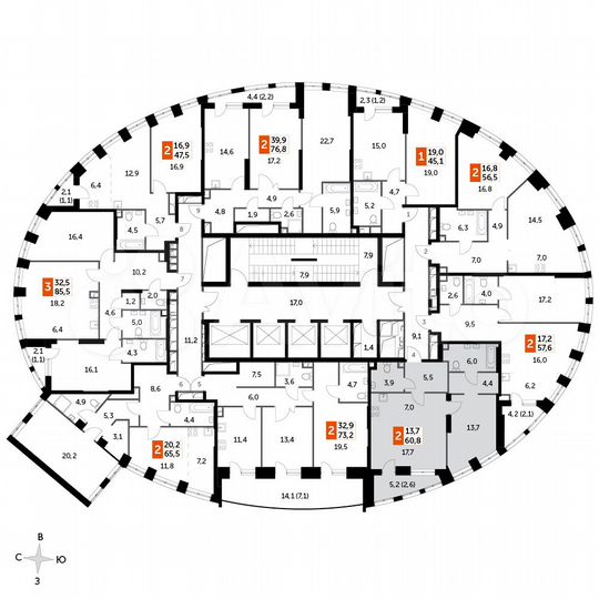 2-к. квартира, 60,8 м², 9/44 эт.