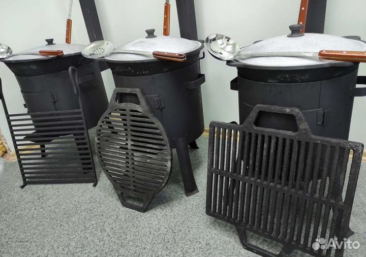 Казан чугунный с печкой + решетка гриль