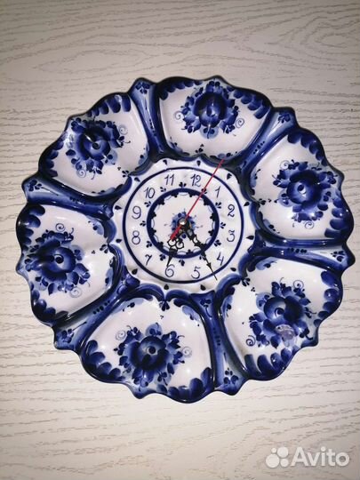 Часы настенные кварцевые, Гжельский фарфор
