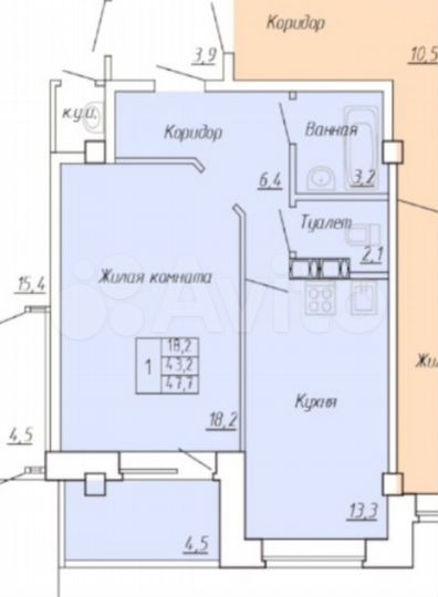 1-к. квартира, 47 м², 7/9 эт.