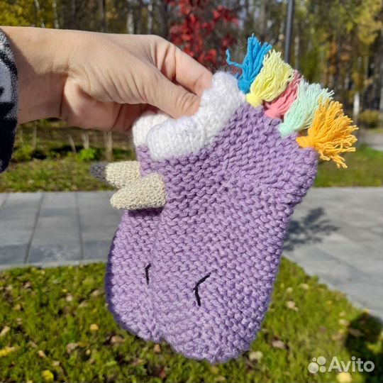 Домашние тапочки, носочки единороги, вязаные носки