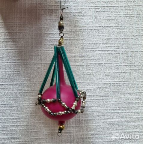 Ёлочная игрушка СССР. Стеклярус. Подвеска. Розовая