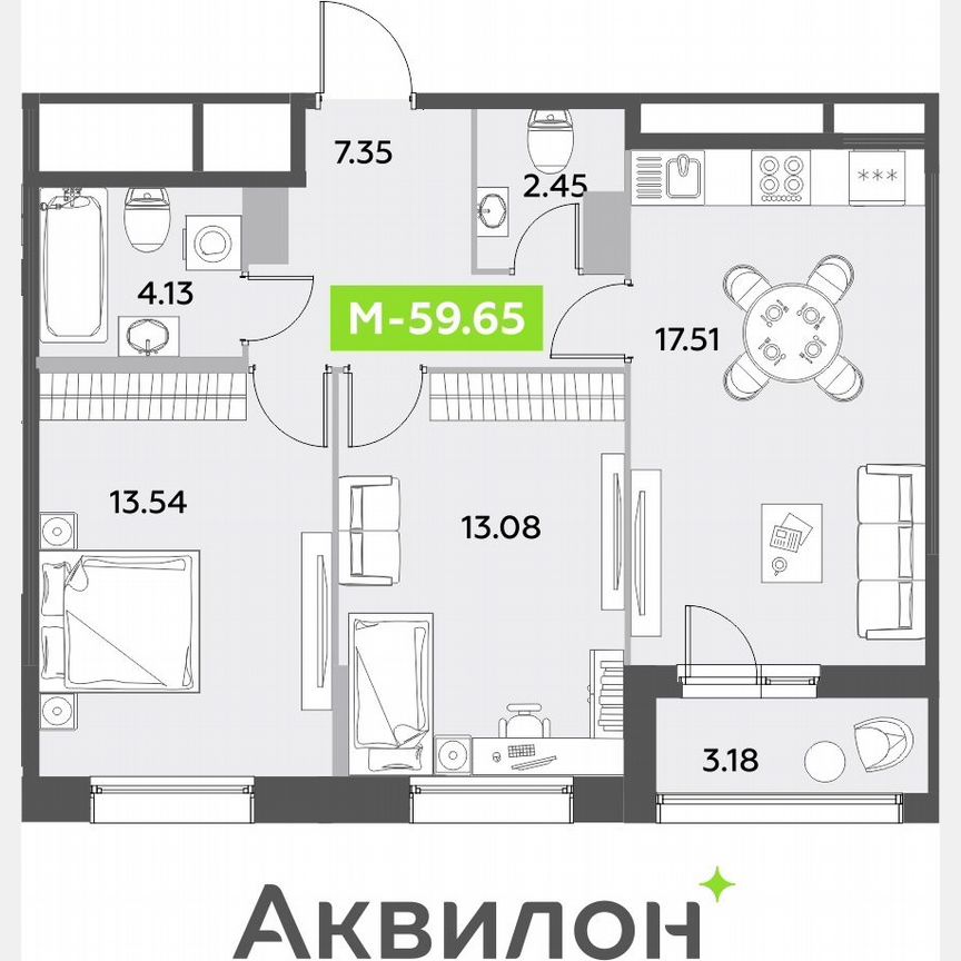 2-к. квартира, 59,7 м², 8/12 эт.