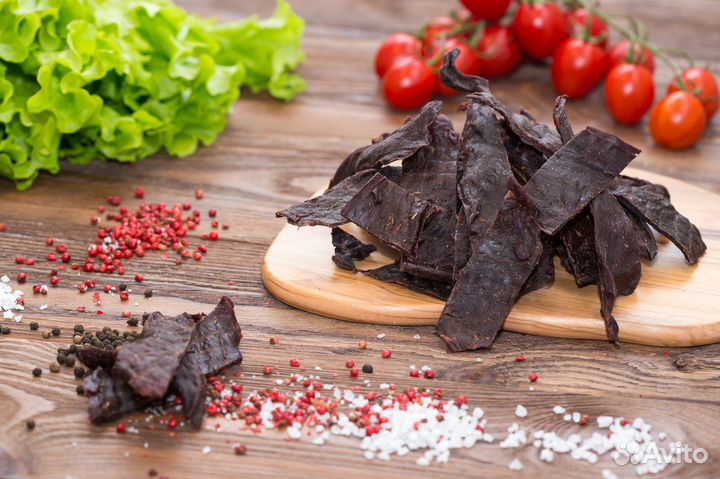 Вяленая лосятина, вяленое мясо лося, джерки 500 г