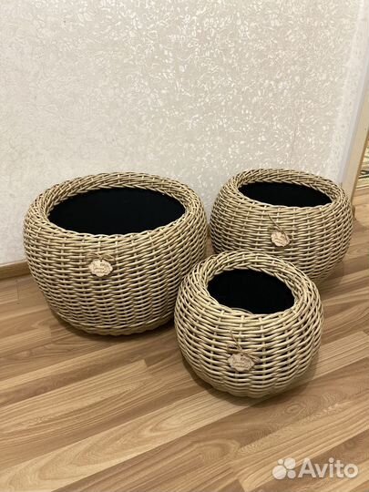 Кашпо для цветов плетеное из ротанга