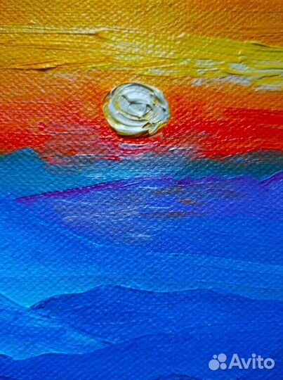 Картина маслом на холсте пейзаж, рассвет