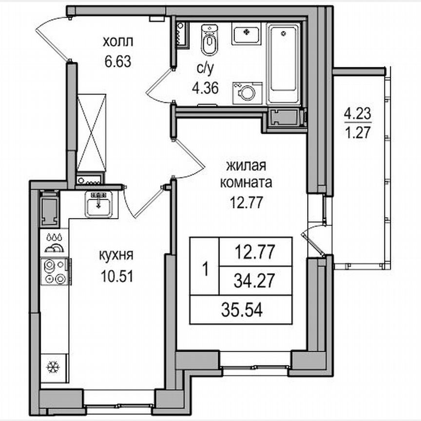 1-к. квартира, 35,2 м², 2/27 эт.