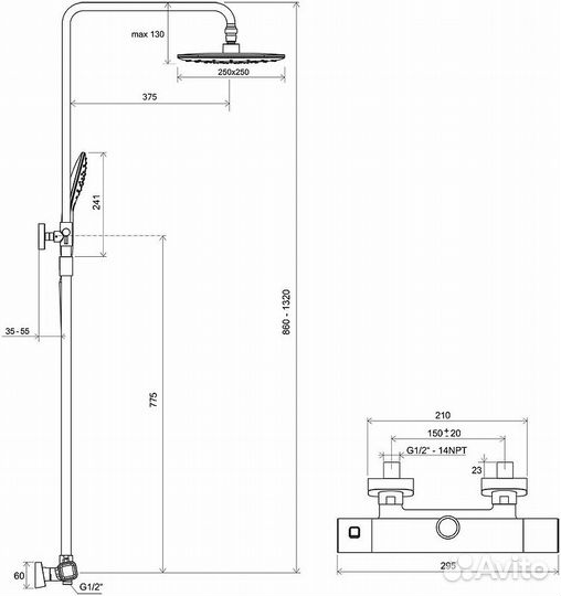 Душевая система Ravak 10 Free X070160 Черная мат