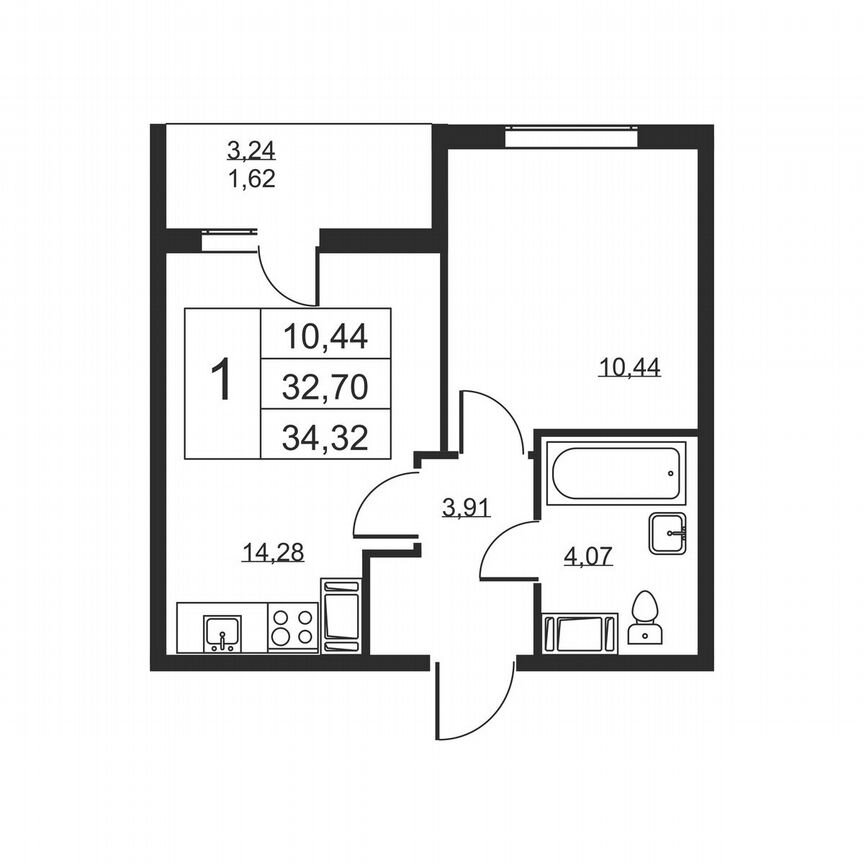 1-к. квартира, 34,3 м², 14/19 эт.