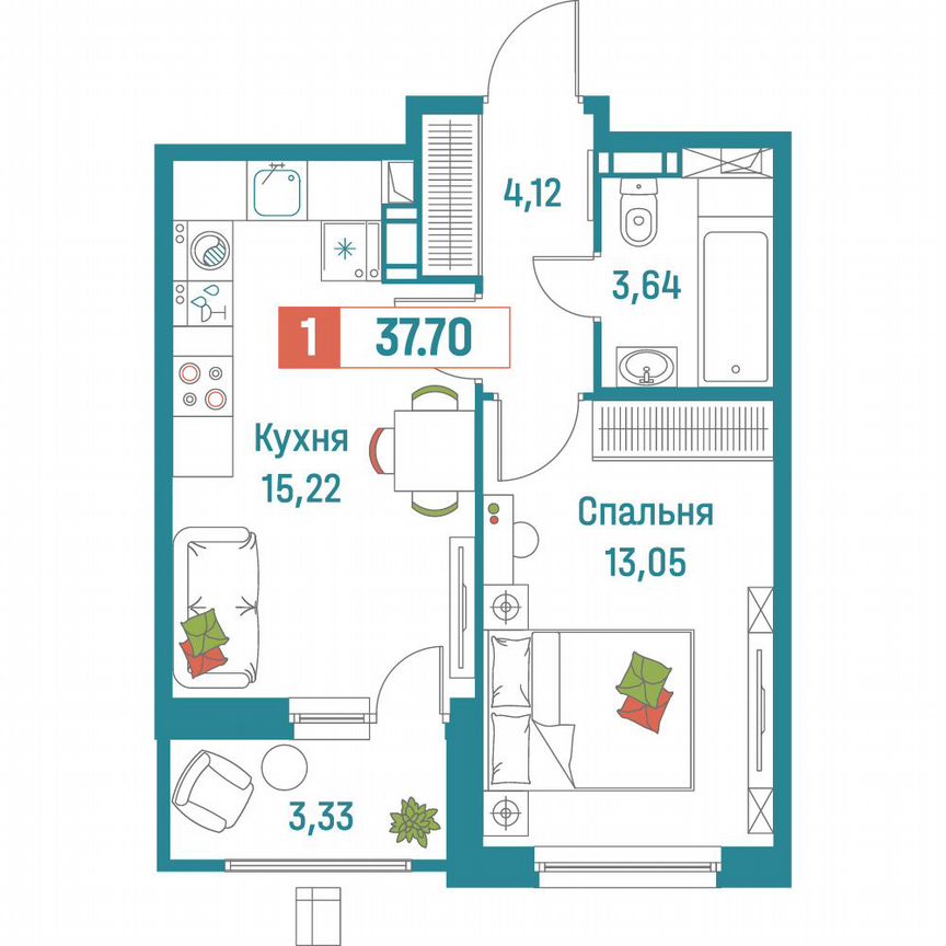 1-к. квартира, 37,7 м², 4/18 эт.